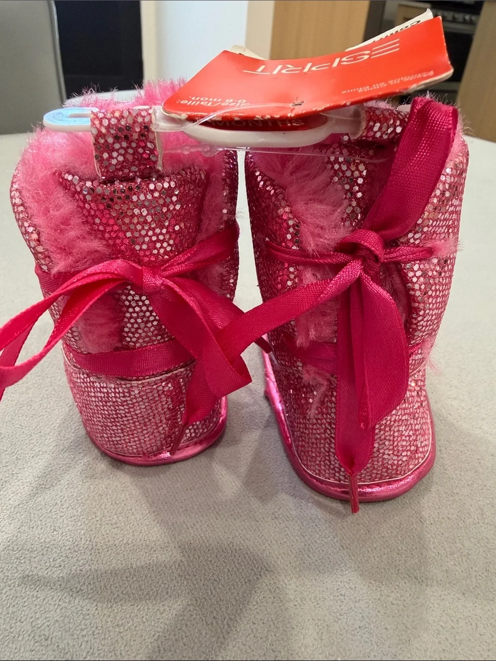 Girls Sparkling Pink Sequin Fuzzy Boots